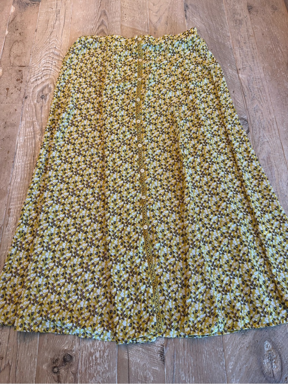 Max Studio Yellow Floral Button-Front Women’s Skirt M